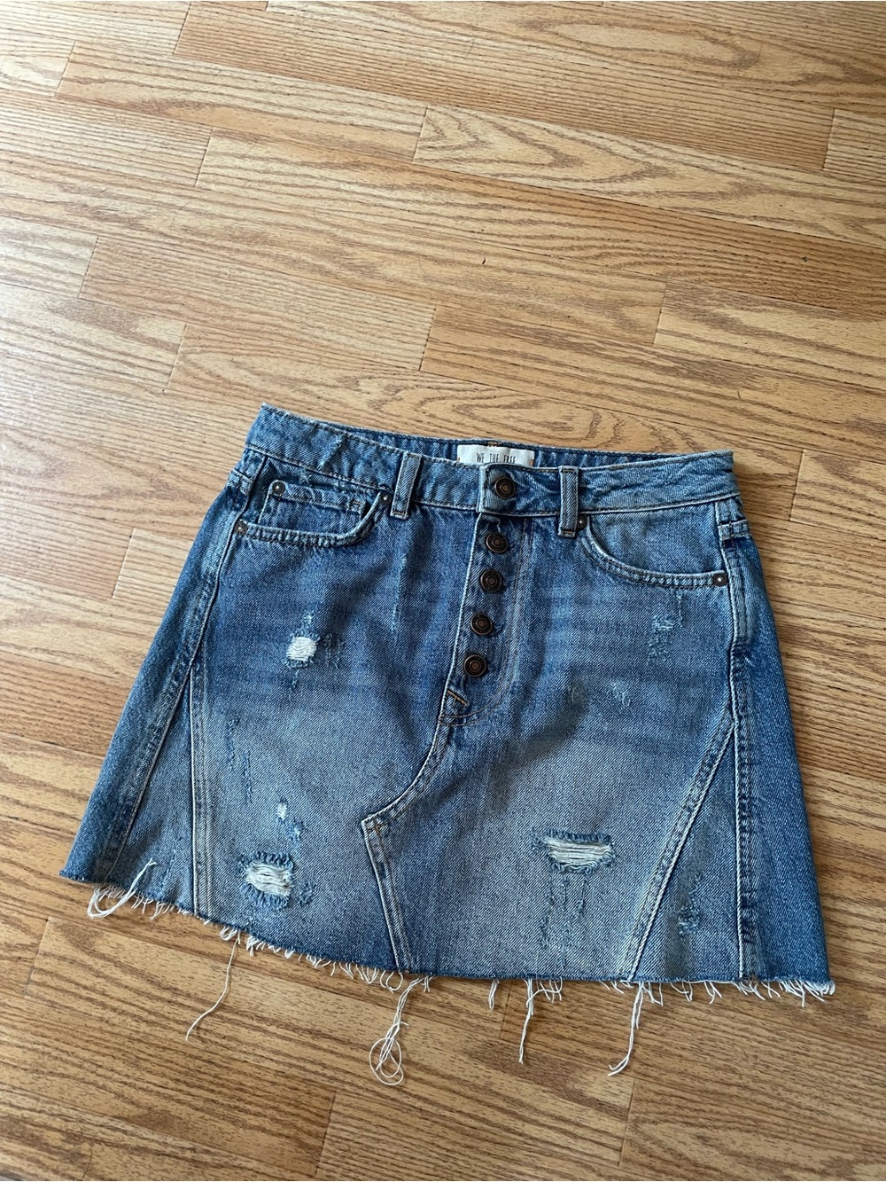 We The Free Distressed Denim Mini Skirt - Blue Wash